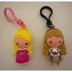 Lot Of 2 Disney Figural Princess Aurora Sleeping Beauty Bag Clip Purse Charm